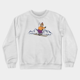 Cute Cartoon Dog Skiing in the Winter Mountains Crewneck Sweatshirt